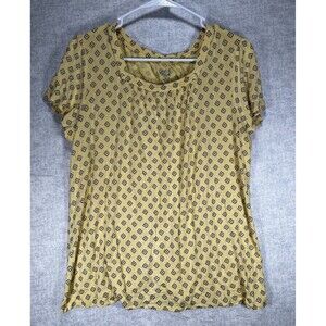 Croft & Barrow Stretch Womens Short Sleeve Top Floral Yellow Size M